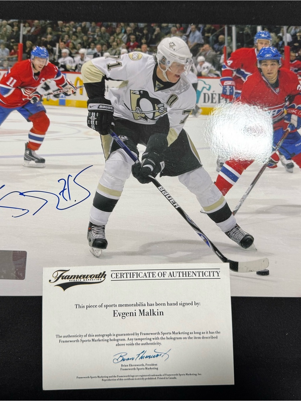 NHL Evgeni Malkin Signed Penguins Photo - White, Black, Gold